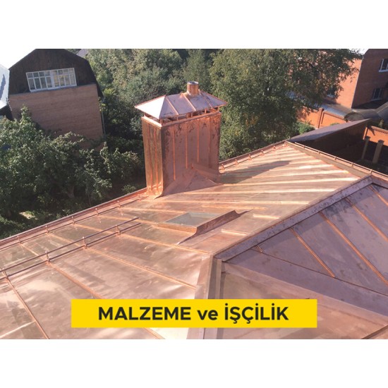 Ahşap çatı üzerine 0,66 mm bakır levhadan çatı örtüsü yapılması (Malzeme Dahil)