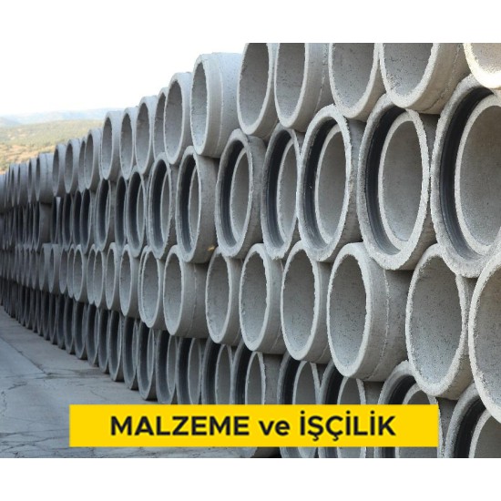 Ø 200 mm iç çaplı 30-40 mm kalınlığında 1500 mm uzunluğunda entegre contalı beton boru döşenmesi (Malzeme Dahil)