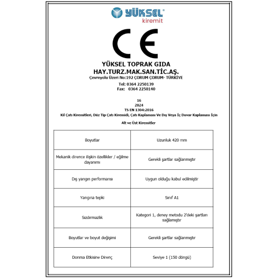 Yüksel Kiremit - Çorum - Osmanlı Kiremit