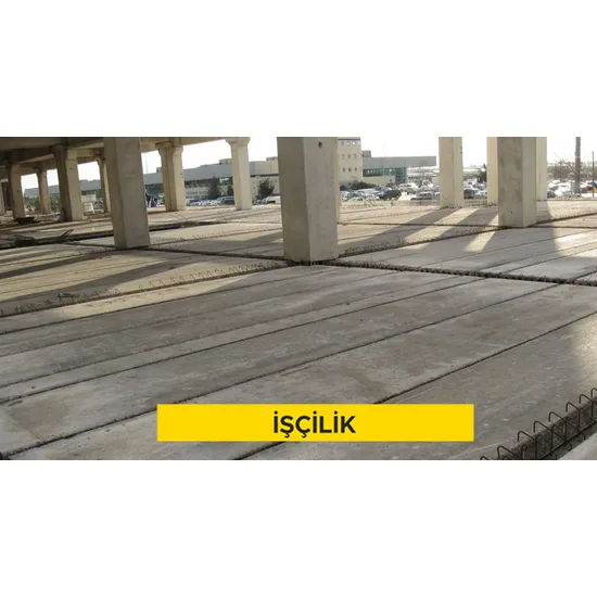 24 cm kalınlığında önyapımlı, öngerilmeli, boşluklu taşıyıcı beton döşeme elemanları ile döşeme yapılması. (Malzeme Hariç) (İşçilik)