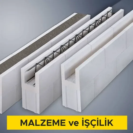 30 cm kalınlığındaki teçhizatlı gazbeton lento temini ve yerine konulması (3,50 N/mm² ve 500 kg/m³) (Malzeme Dahil)
