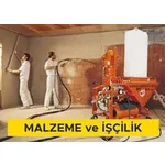 Makina alçısı ile duvarlara 20 mm kalınlığında tek kat alçı sıva yapılması (Beton, tuğla vb. yüzeylere) (Malzeme Dahil)
