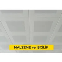 30x30cm ebadında 0,50mm kalınlığında minimum 20 mikron elektrostatik toz boyalı (polyester esaslı) arka yüzü akustik kumaş kaplı delikli alüminyum plakadan (EN AW 3000 serisi) oturmalı sistem asma tavan yapılması (Malzeme Dahil)