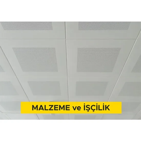 30x30cm ebadında 0,50mm kalınlığında minimum 20 mikron elektrostatik toz boyalı (polyester esaslı) arka yüzü akustik kumaş kaplı delikli alüminyum plakadan (EN AW 3000 serisi) oturmalı sistem asma tavan yapılması (Malzeme Dahil)