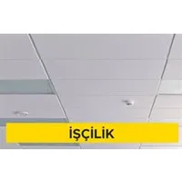 60x60cm ebadında 0,50mm kalınlığında minimum 20 mikron elektrostatik toz boyalı (polyester esaslı) deliksiz sıcak daldırma galvanize sac plakadan sarkmalı sistem asma tavan yapılması (Malzeme Hariç) (İşçilik)