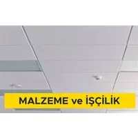 60x60cm ebadında 0,50mm kalınlığında minimum 20 mikron elektrostatik toz boyalı (polyester esaslı) deliksiz sıcak daldırma galvanize sac plakadan sarkmalı sistem asma tavan yapılması (Malzeme Dahil)