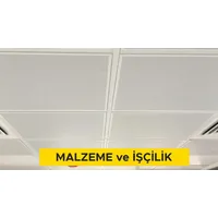 60x60cm ebadında 0,50mm kalınlığında minimum 20 mikron elektrostatik toz boyalı (polyester esaslı) delikli sıcak daldırma galvanize sac plakadan sarkmalı sistem asma tavan yapılması (Malzeme Dahil)