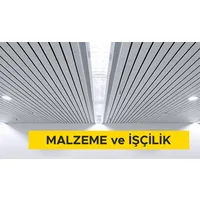 100 mm eninde 0,70 mm kalınlığında minimum 20 mikron polyester esaslı rulo boyama sistemi ile boyanmış alüminyum lameller ile 20 mm derz çıtalı asma tavan yapılması (Malzeme Dahil)
