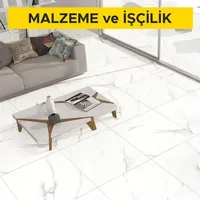 60 x 60 cm anma ebatlarında, her türlü desen ve yüzey özelliğinde, I.kalite, renkli, sırlı porselen karo ile 3 mm derz aralıklı döşeme kaplaması yapılması (karo yapıştırıcısı ile) (Malzeme Dahil)