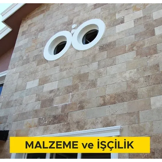 2 cm kalınlığında koyu renkli traverten levha ile duvar kaplaması yapılması (2cmx30-40-50cmxserbest boy) (honlu veya cilalı) (Malzeme Dahil)