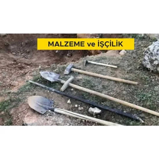 El veya kompresörle patlayıcı madde kullanarak sert kaya kazılması (kalın tabaka ve kitle halinde sert gre, betonlaşmış konglomera, kesif kalker, mermer, ayrışmamış serpantin, andezit, trakit bazalt tüfleri, 0,400 m³ den büyük aynı cins blok taşlar ve ben