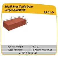 Çenesizler Toprak - Kiremit Tuğla - Büyük Pres Dolu Tuğla - 215 x 102 x 65 mm Ebatlarında Pres Tuğla