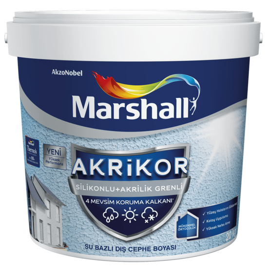 Marshall Boya - Akrikor Silikonlu + Akrilik Grenli - Su Bazlı Dış Cephe Boyası