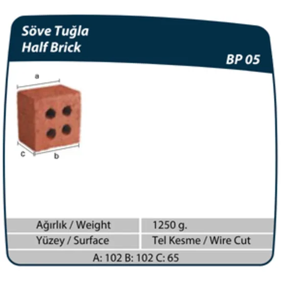 Çenesizler Toprak - Kiremit Tuğla - Söve Tuğla - 102 x 102 x 65 mm Ebatlarında Pres Tuğla